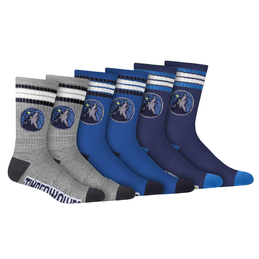 Ultra Game Men's NBA Official Athletic Cushioned Secure Fit Team Crew Socks - 3 Pack | Minnesota Timberwolves
