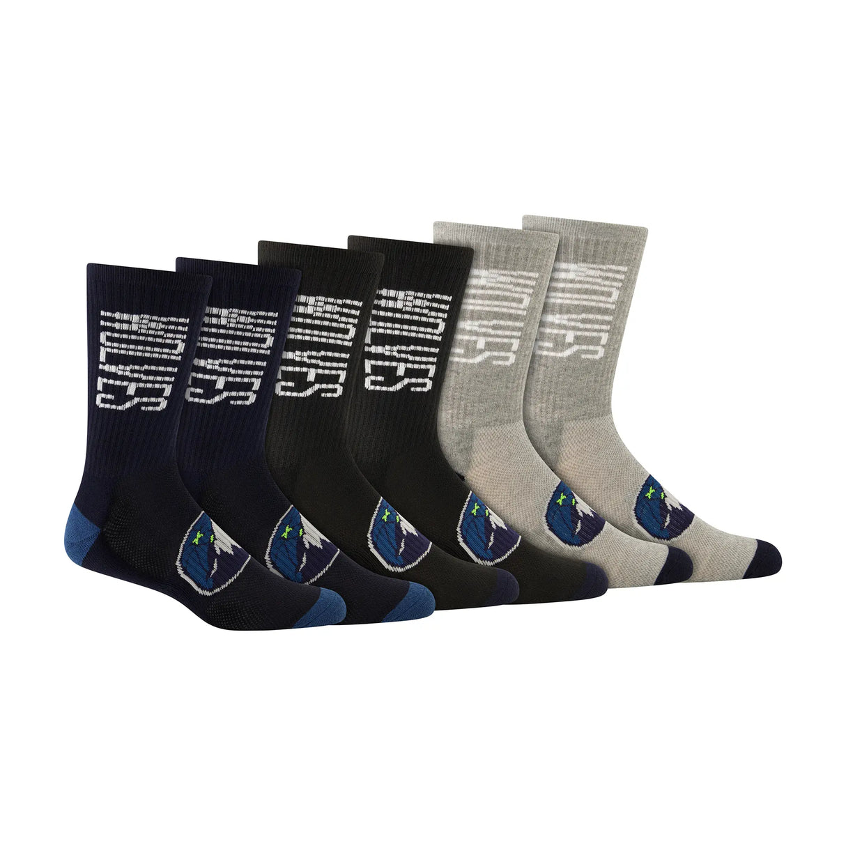 Ultra Game Men's NBA Official Athletic Cushioned Vertical Attack Team Crew Socks - 3 Pack | Minnesota Timberwolves