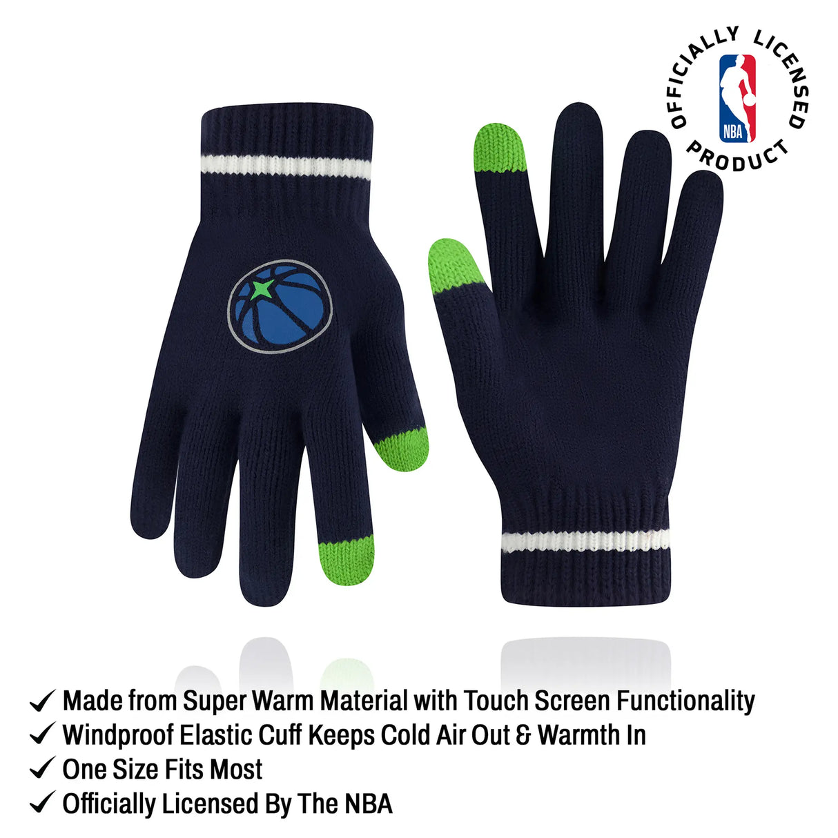 Ultra Game Men's NBA Official Super Soft Winter Beanie Hat with Extra Warm Touch Screen Gloves | Minnesota Timberwolves