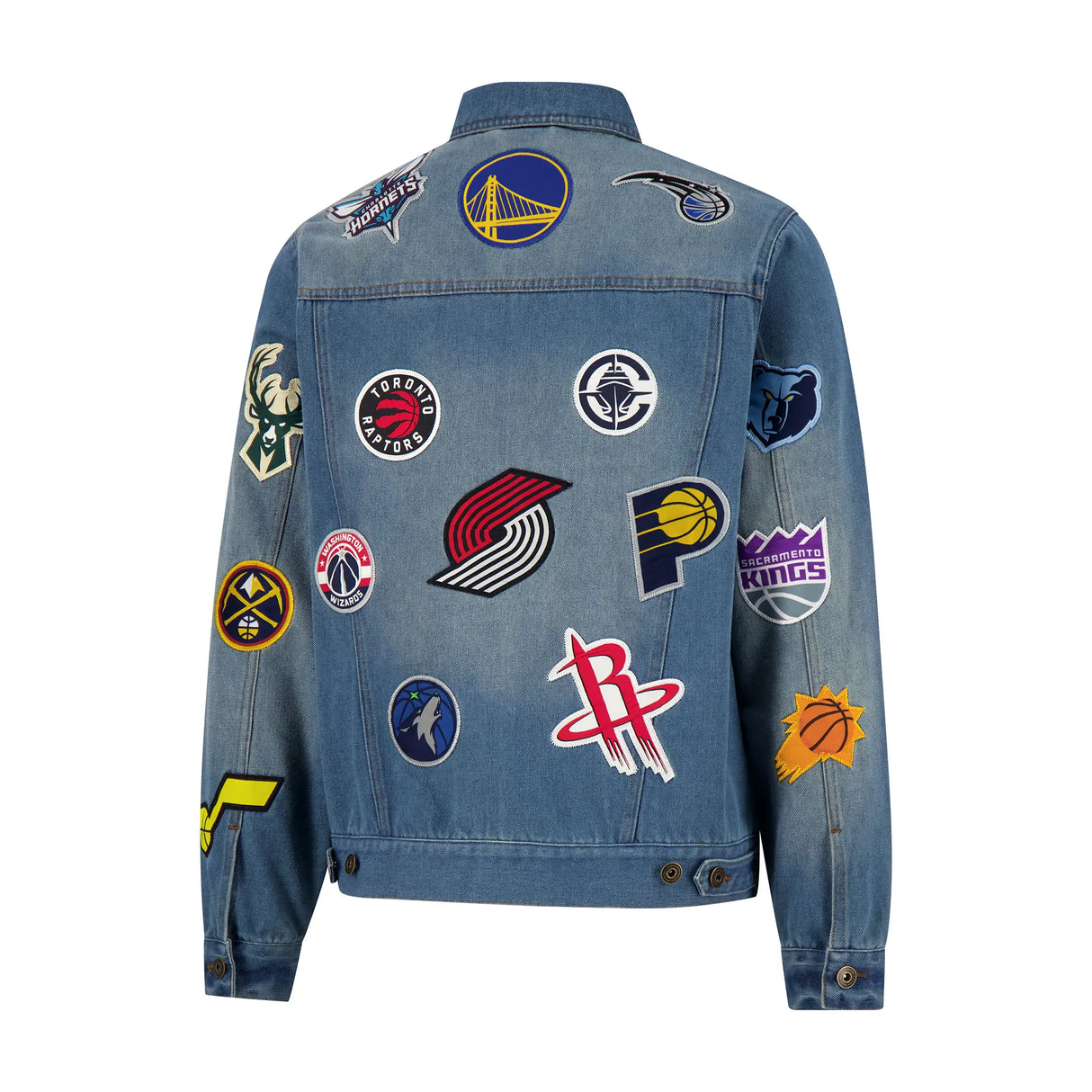 Ultra Game Men's NBA Official Distressed Multi-Team Denim Patch Jean Jacket | Multi-Team