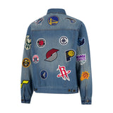 Ultra Game Men's NBA Official Distressed Multi-Team Denim Patch Jean Jacket | Multi-Team