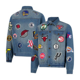 Ultra Game Men's NBA Official Distressed Multi-Team Denim Patch Jean Jacket | Multi-Team