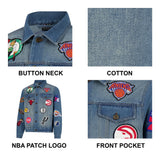 Ultra Game Men's NBA Official Distressed Multi-Team Denim Patch Jean Jacket | Multi-Team