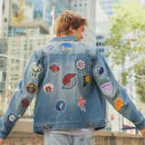 Ultra Game Men's NBA Official Distressed Multi-Team Denim Patch Jean Jacket | Multi-Team