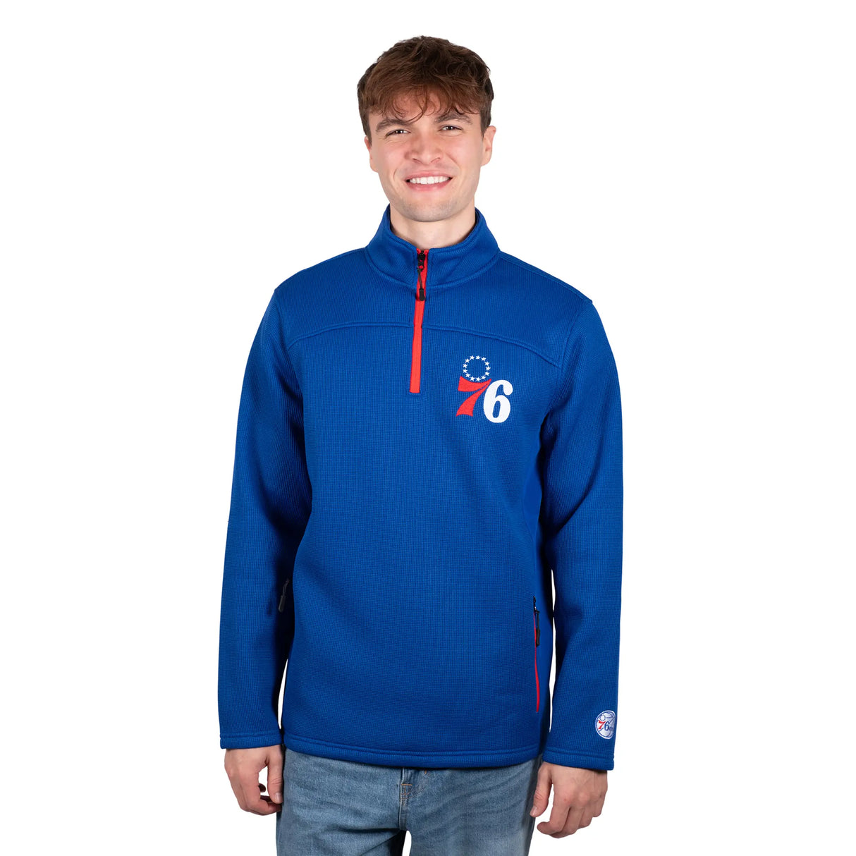 Ultra Game Men's NBA Official Super Soft Quarter Zip Sweatshirt with Zipper Pockets | Philadelphia 76ers