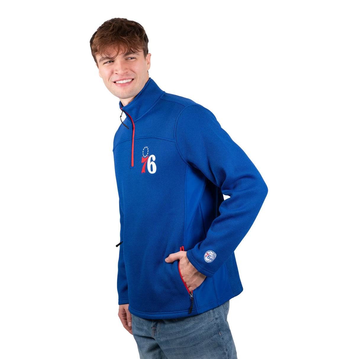 Ultra Game Men's NBA Official Super Soft Quarter Zip Sweatshirt with Zipper Pockets | Philadelphia 76ers