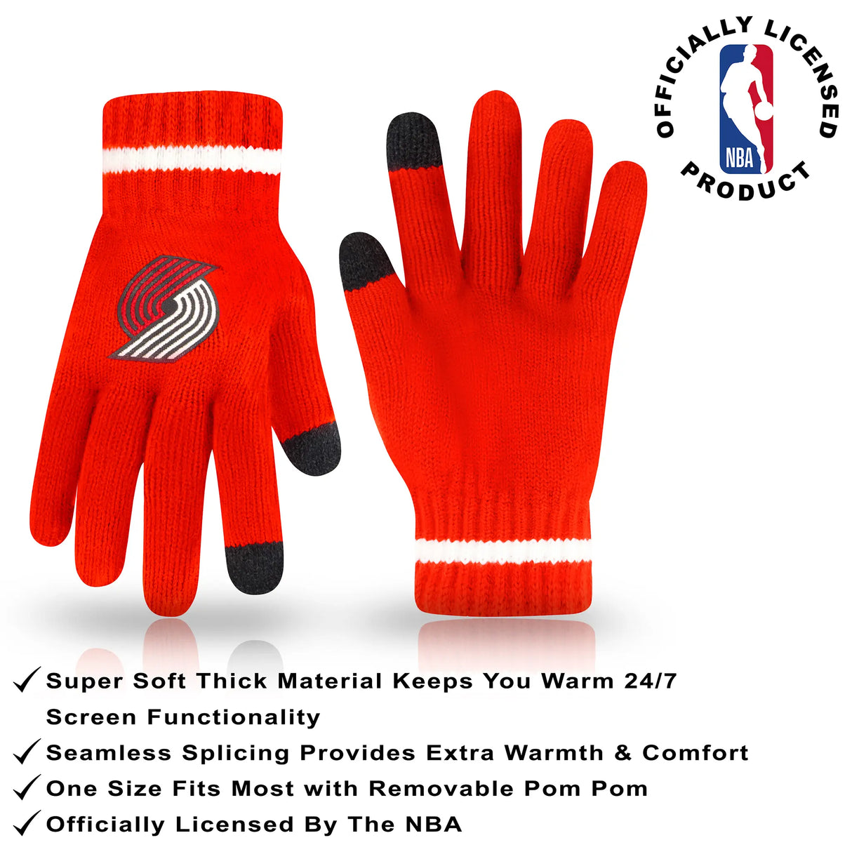 Ultra Game Men's NBA Official Super Soft Winter Beanie Hat with Extra Warm Touch Screen Gloves | Portland Trail Blazers