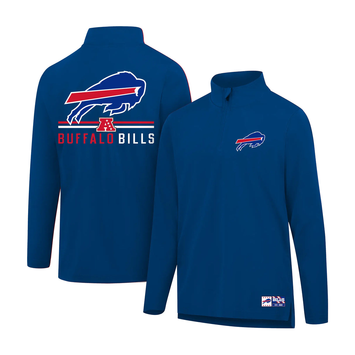 Ultra Game Men's NFL Official Super Soft Quarter Zip Long Sleeve T-Shirt | Buffalo Bills | Team Color