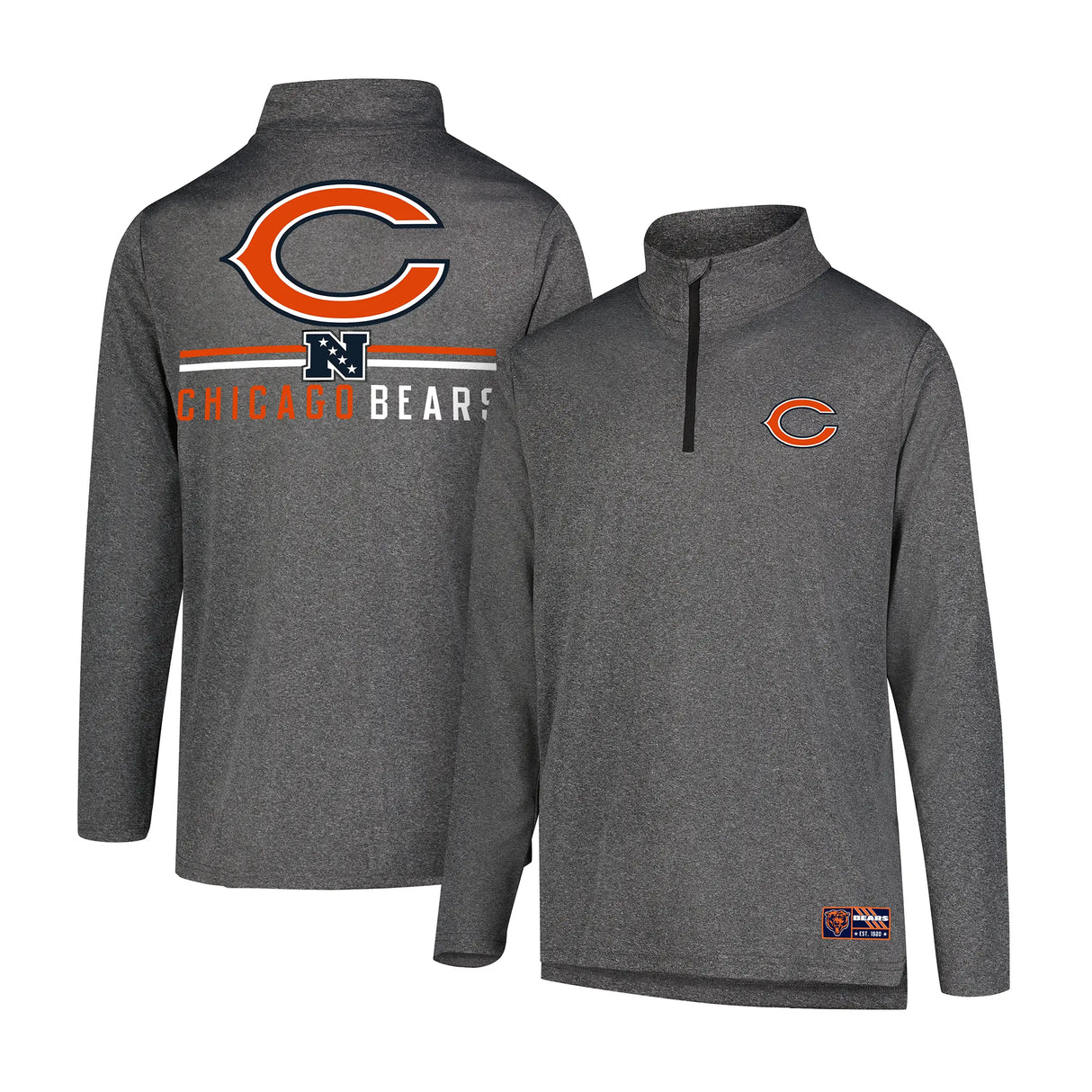 Ultra Game Men's NFL Official Super Soft Quarter Zip Long Sleeve T-Shirt | Chicago Bears | Heather Charcoal