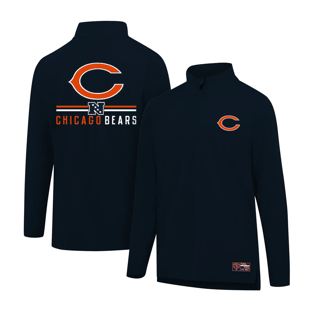 Ultra Game Men's NFL Official Super Soft Quarter Zip Long Sleeve T-Shirt | Chicago Bears | Team Color