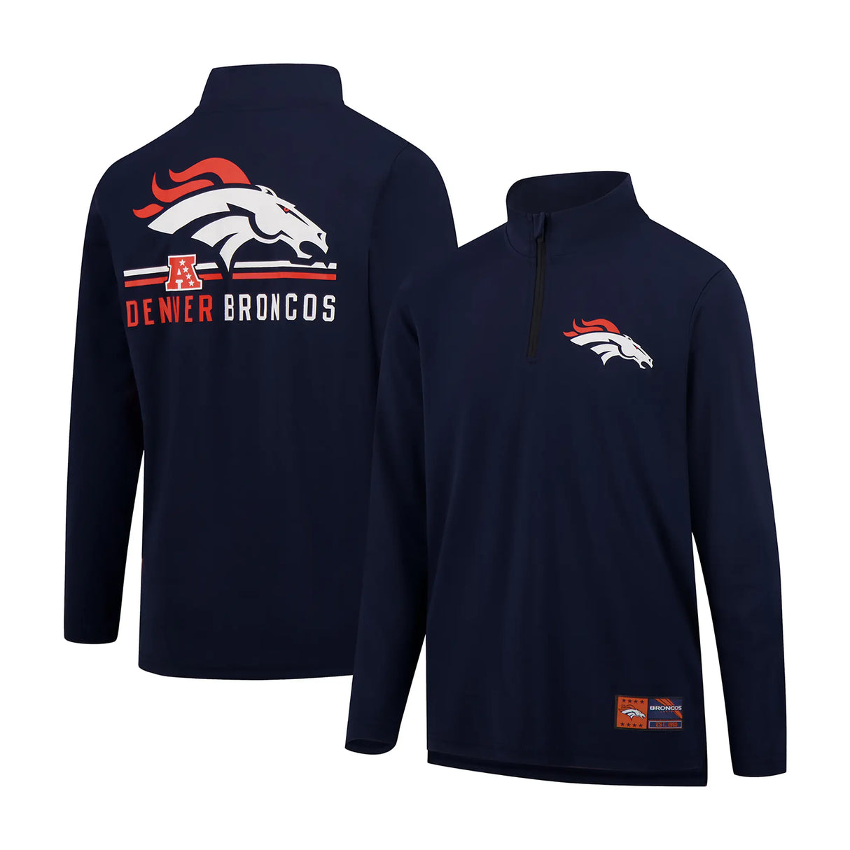 Ultra Game Men's NFL Official Super Soft Quarter Zip Long Sleeve T-Shirt | Denver Broncos | Team Color