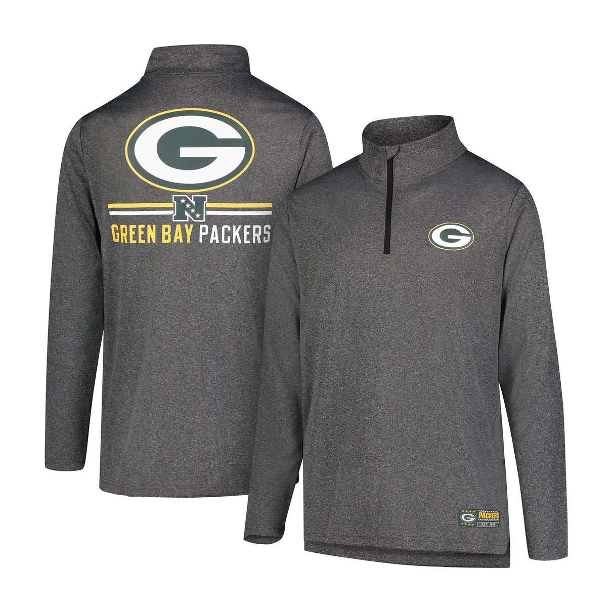 Ultra Game Men's NFL Official Super Soft Quarter Zip Long Sleeve T-Shirt | Green Bay Packers | Heather Charcoal