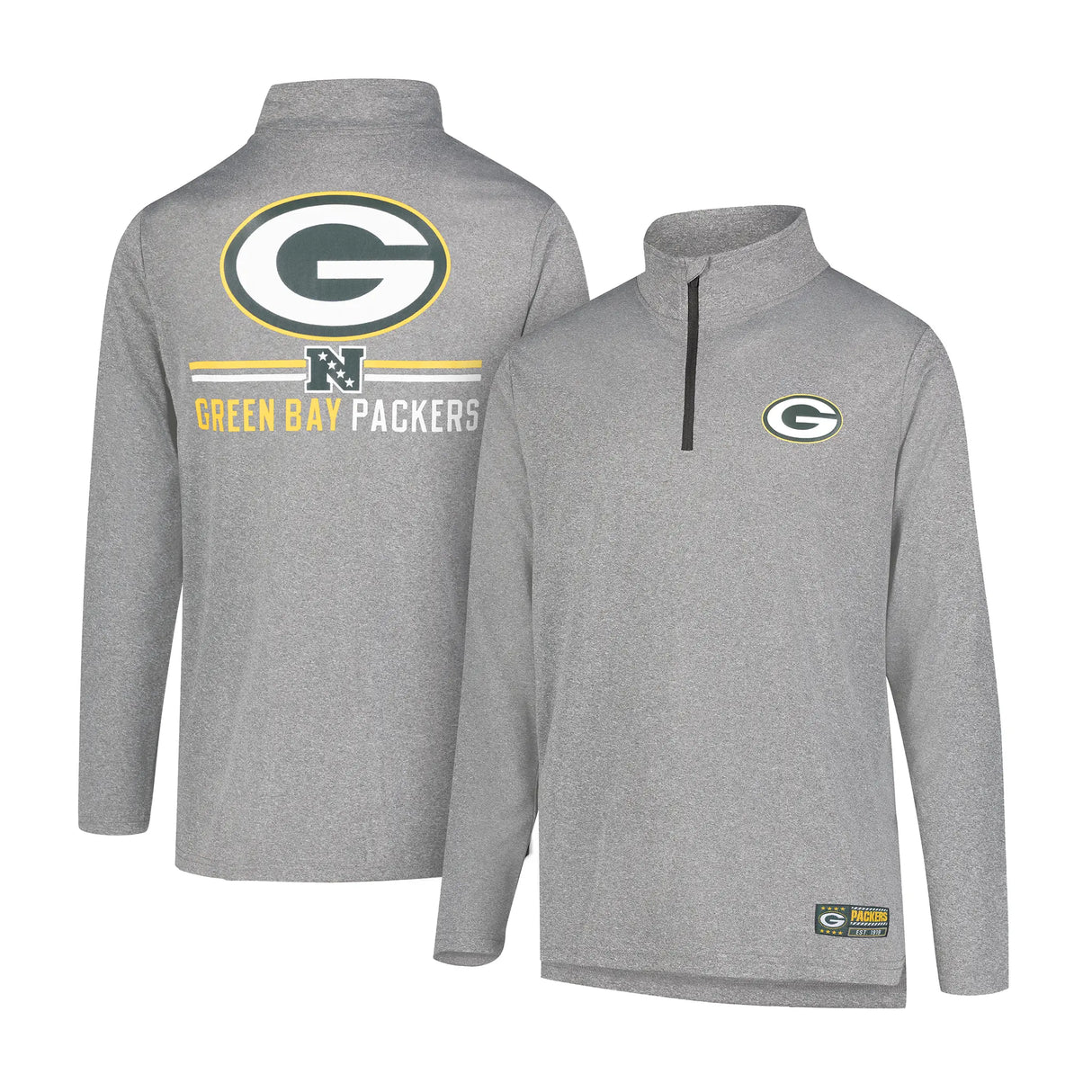 Ultra Game Men's NFL Official Super Soft Quarter Zip Long Sleeve T-Shirt | Green Bay Packers | Heather Gray