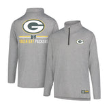 Ultra Game Men's NFL Official Super Soft Quarter Zip Long Sleeve T-Shirt | Green Bay Packers | Heather Gray