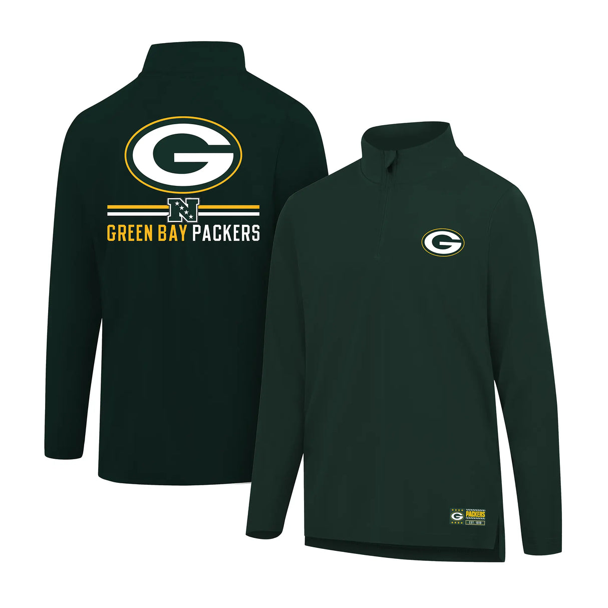 Ultra Game Men's NFL Official Super Soft Quarter Zip Long Sleeve T-Shirt | Green Bay Packers | Team Color