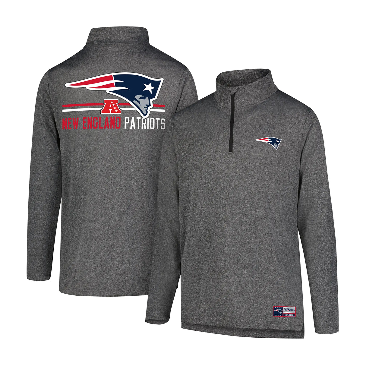 Ultra Game Men's NFL Official Super Soft Quarter Zip Long Sleeve T-Shirt | New England Patriots | Heather Charcoal