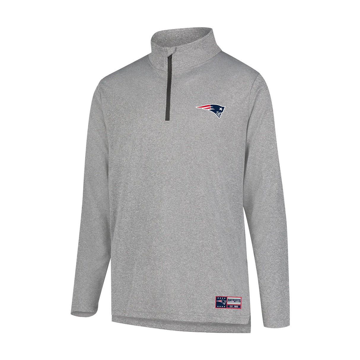 Ultra Game Men's NFL Official Super Soft Quarter Zip Long Sleeve T-Shirt | New England Patriots | Heather Gray