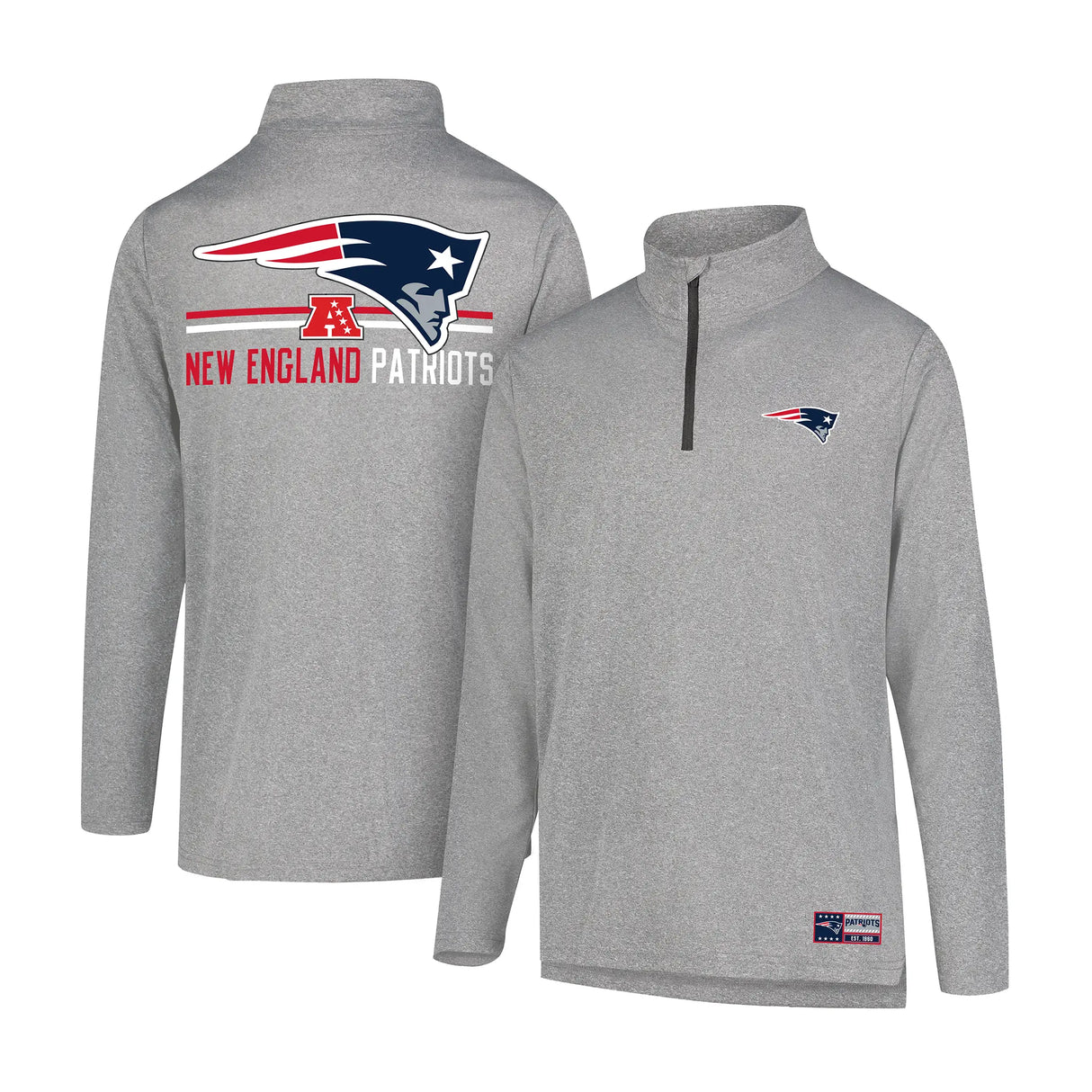 Ultra Game Men's NFL Official Super Soft Quarter Zip Long Sleeve T-Shirt | New England Patriots | Heather Gray