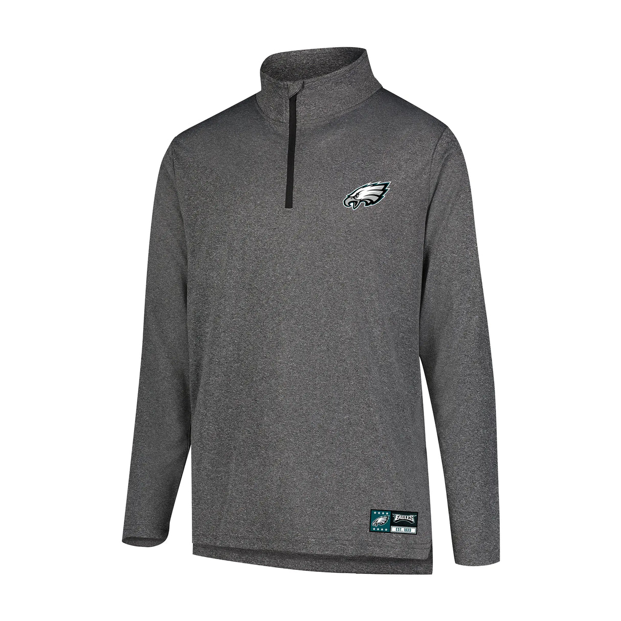 Ultra Game Men's NFL Official Super Soft Quarter Zip Long Sleeve T-Shirt | Philadelphia Eagles | Heather Charcoal