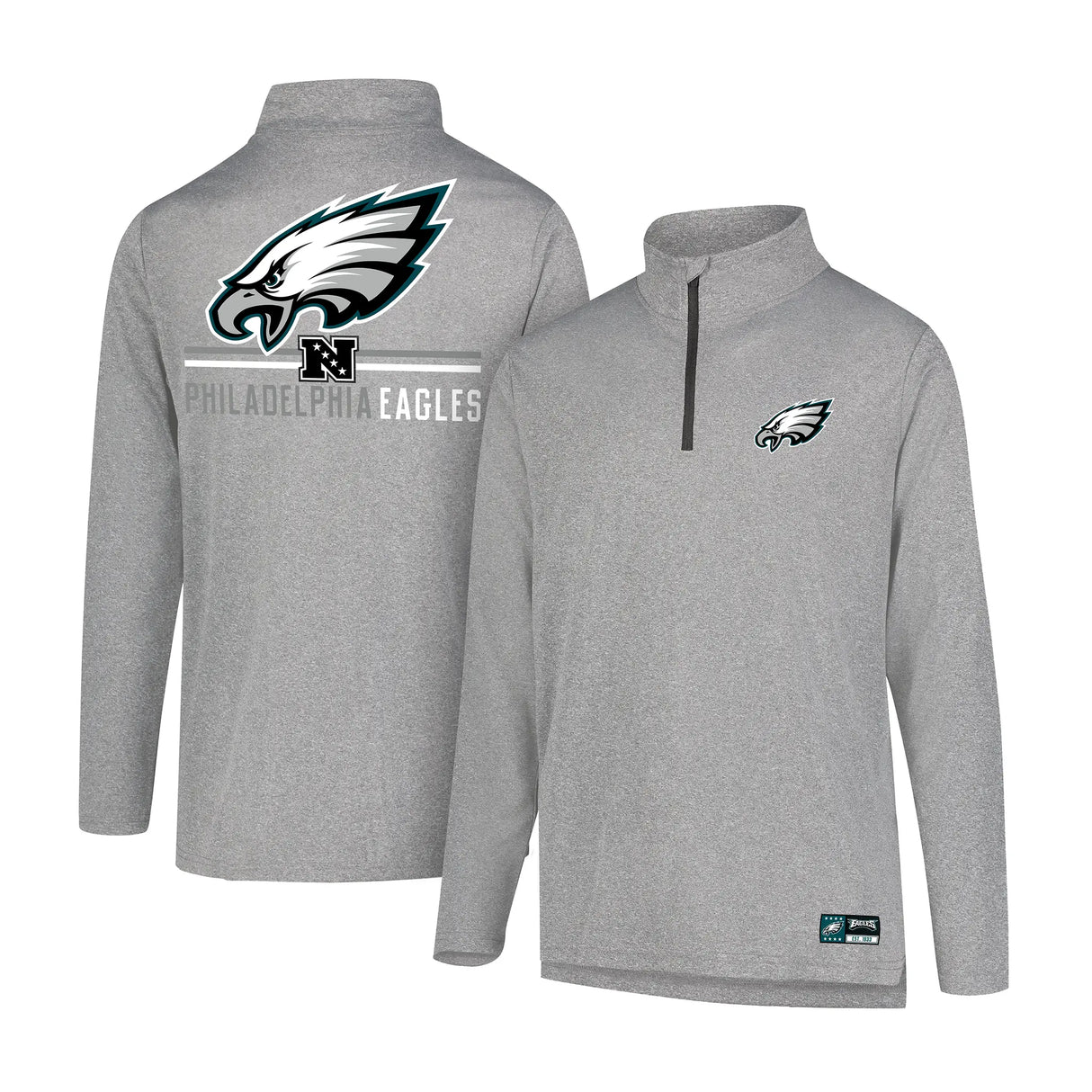 Ultra Game Men's NFL Official Super Soft Quarter Zip Long Sleeve T-Shirt | Philadelphia Eagles | Heather Gray