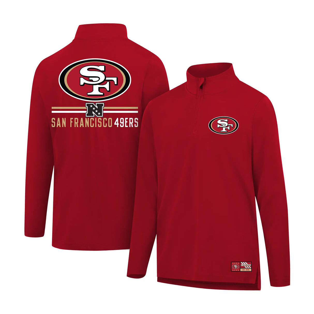 Ultra Game Men's NFL Official Super Soft Quarter Zip Long Sleeve T-Shirt | San Francisco 49ers | Team Color
