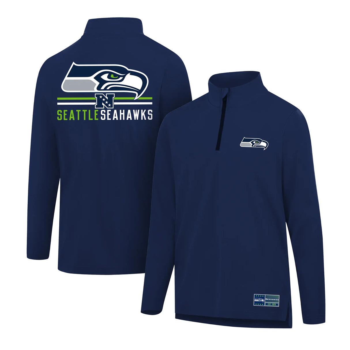 Ultra Game Men's NFL Official Super Soft Quarter Zip Long Sleeve T-Shirt | Seattle Seahawks
