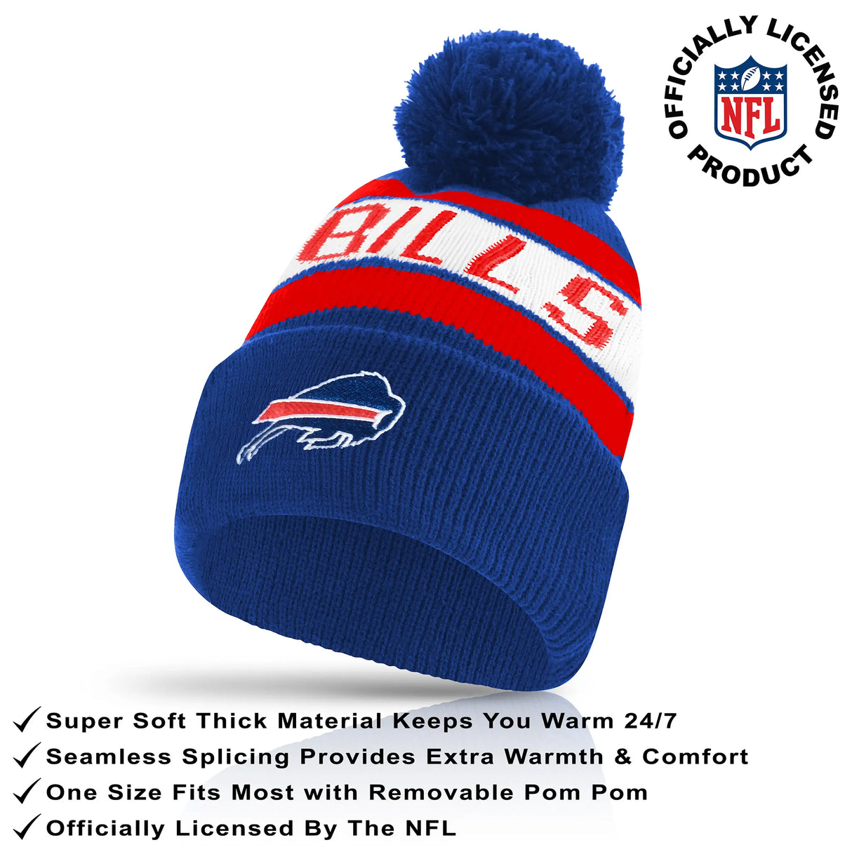 Ultra Game Youth NFL Official Super Soft Winter Beanie Knit Hat With Extra Warm Touch Screen Gloves | Buffalo Bills