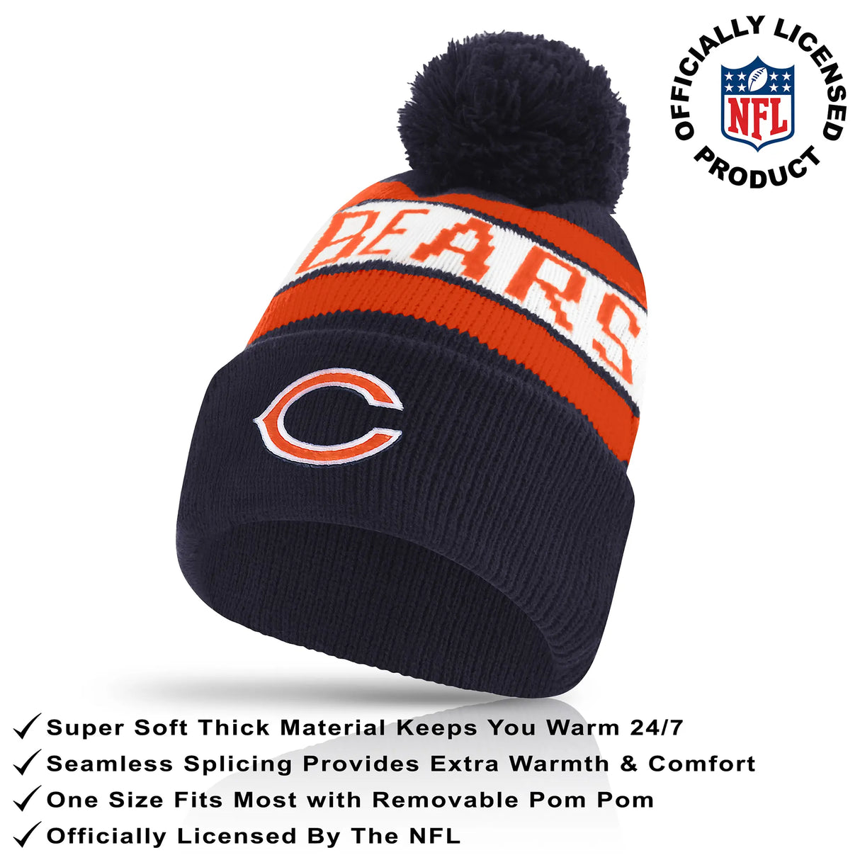 Ultra Game Youth NFL Official Super Soft Winter Beanie Knit Hat With Extra Warm Touch Screen Gloves | Chicago Bears