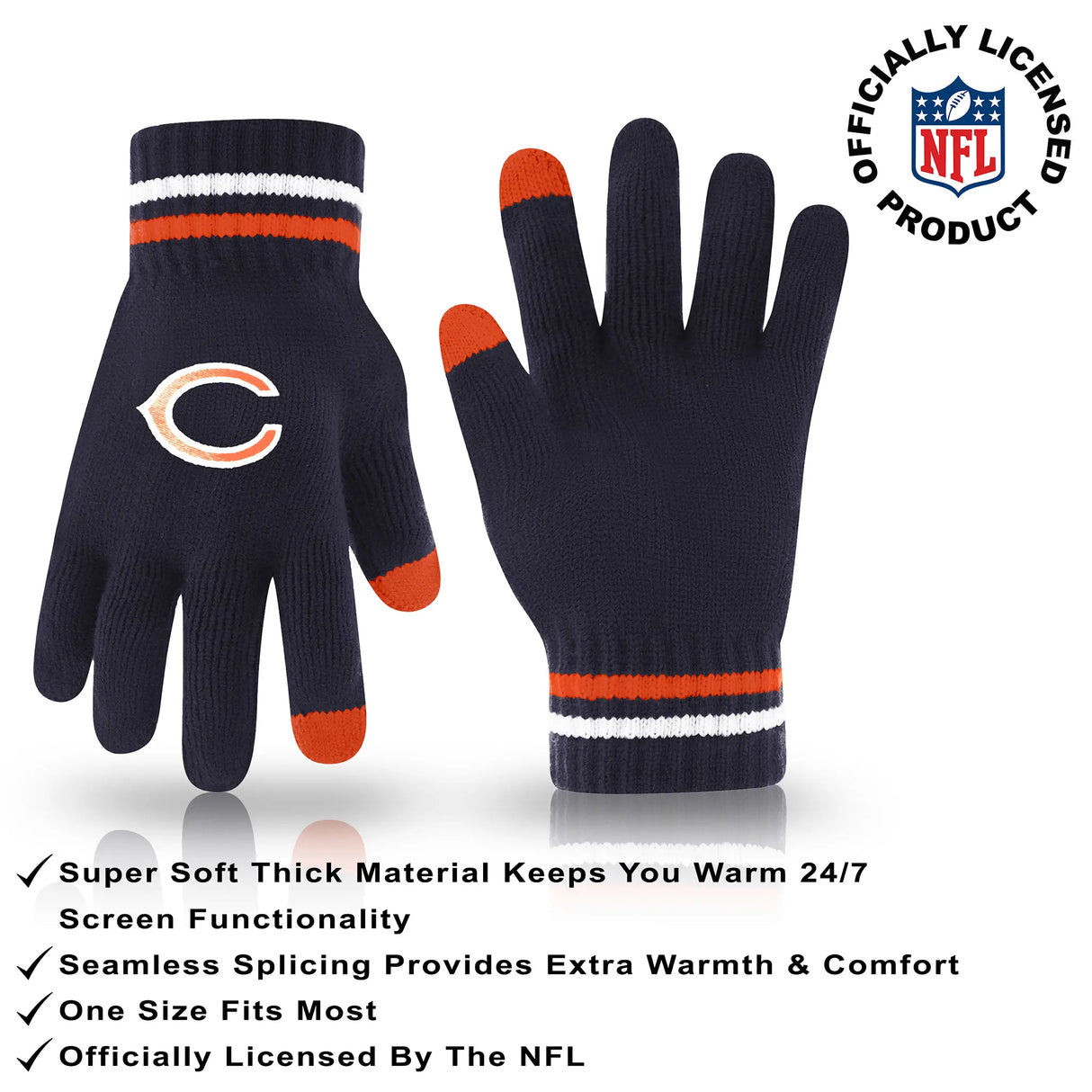Ultra Game Youth NFL Official Super Soft Winter Beanie Knit Hat With Extra Warm Touch Screen Gloves | Chicago Bears