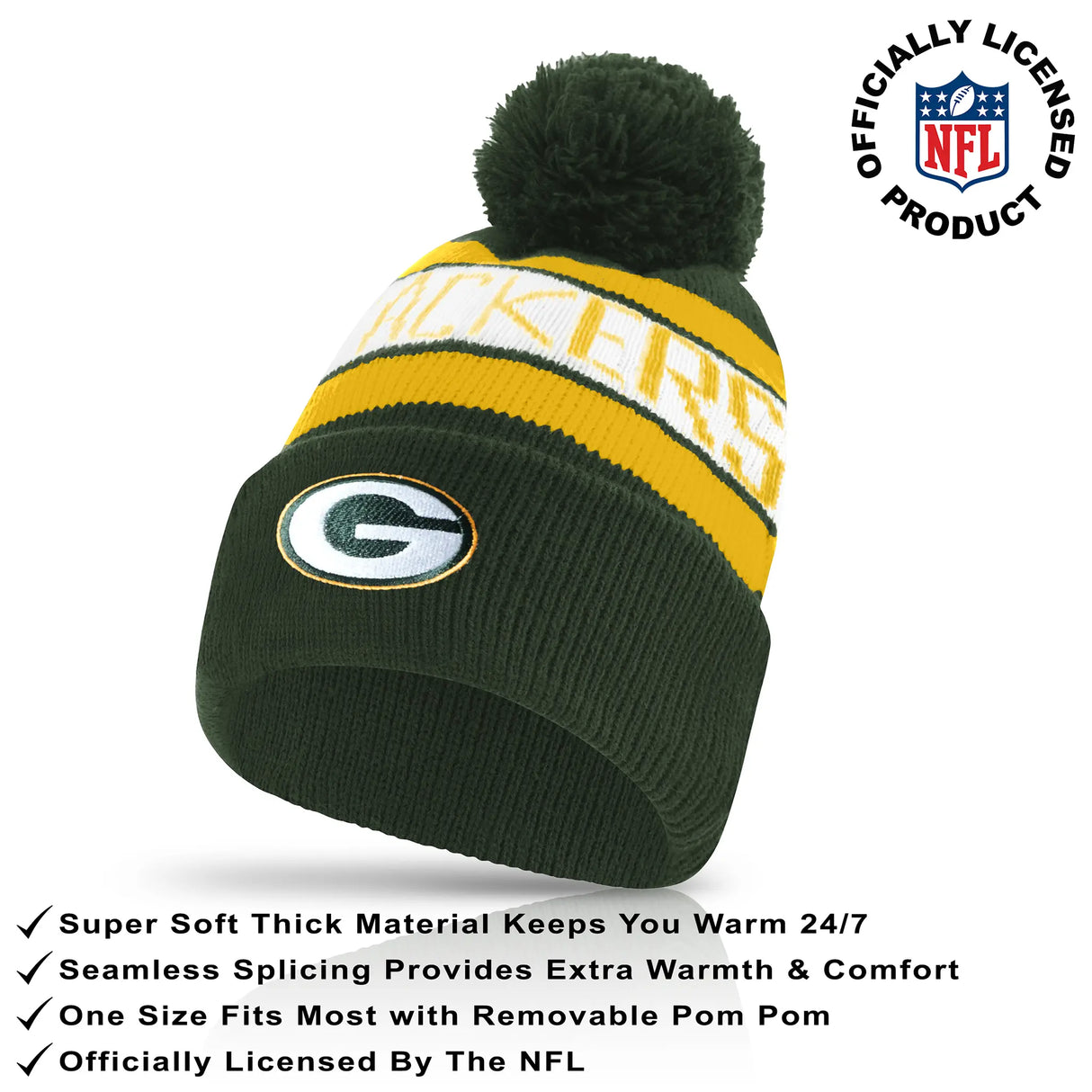 Ultra Game Youth NFL Official Super Soft Winter Beanie Knit Hat With Extra Warm Touch Screen Gloves | Green Bay Packers