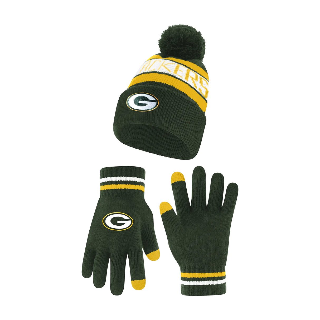 Ultra Game Youth NFL Official Super Soft Winter Beanie Knit Hat With Extra Warm Touch Screen Gloves | Green Bay Packers