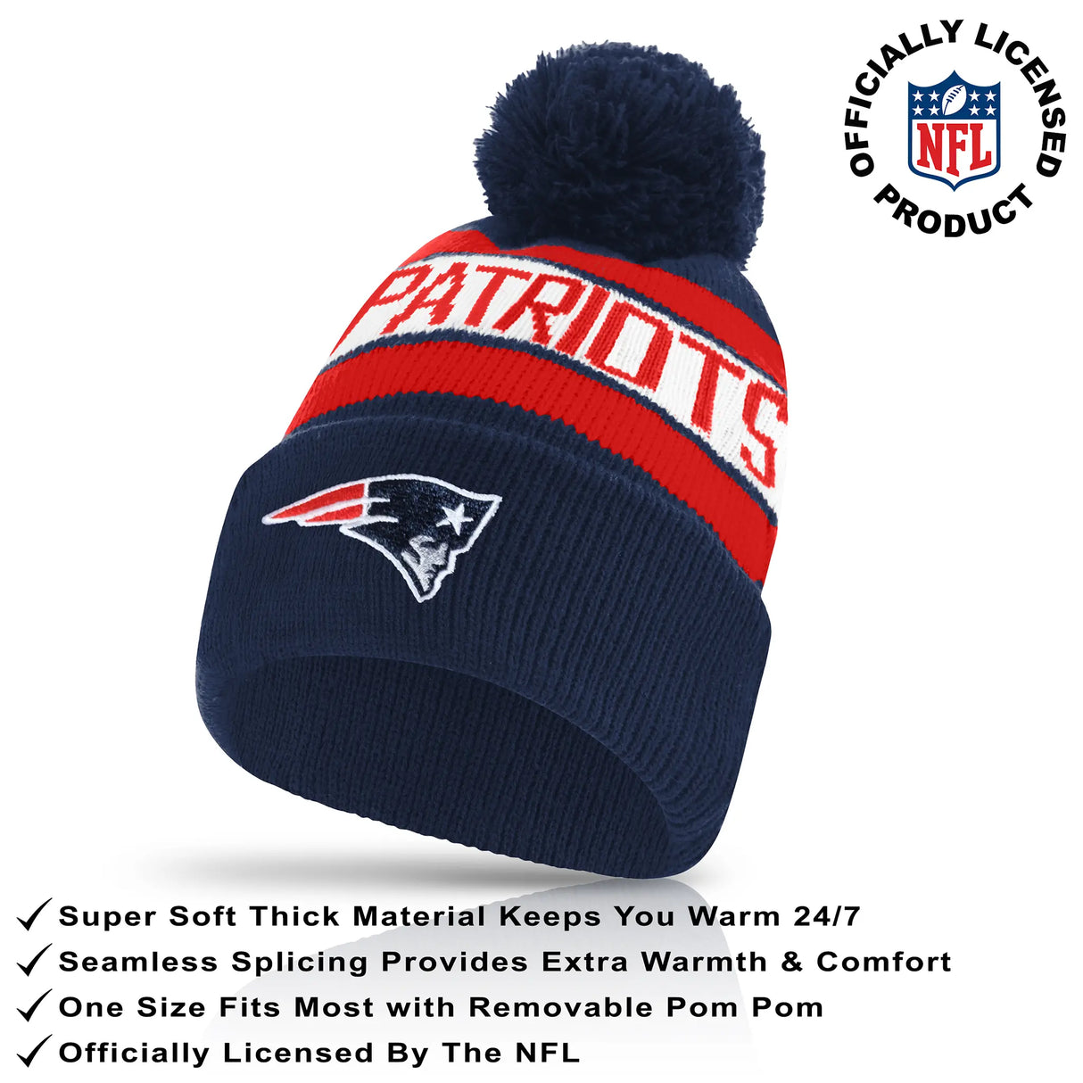 Ultra Game Youth NFL Official Super Soft Winter Beanie Knit Hat With Extra Warm Touch Screen Gloves | New England Patriots