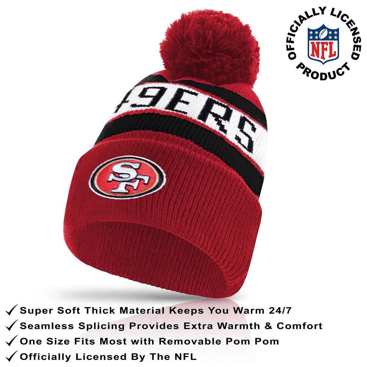 Ultra Game Youth NFL Official Super Soft Winter Beanie Knit Hat With Extra Warm Touch Screen Gloves | San Francisco 49ers