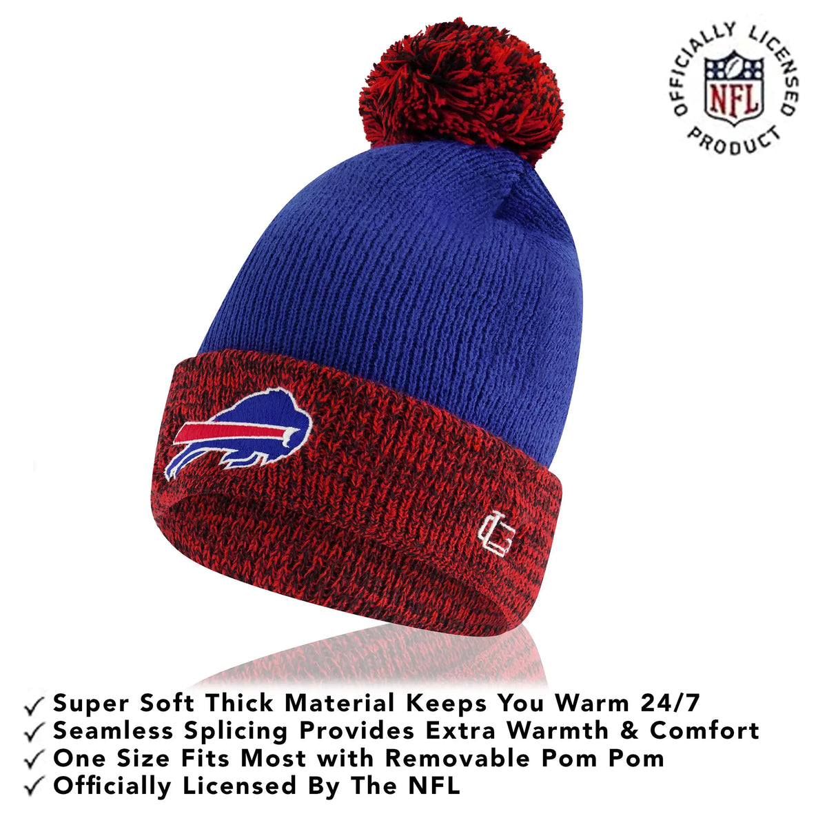 Ultra Game Youth NFL Official Super Soft Two Tone Winter Beanie Knit Hat with Extra Warm Touch Screen Gloves | Buffalo Bills