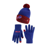 Ultra Game Youth NFL Official Super Soft Two Tone Winter Beanie Knit Hat with Extra Warm Touch Screen Gloves | Buffalo Bills