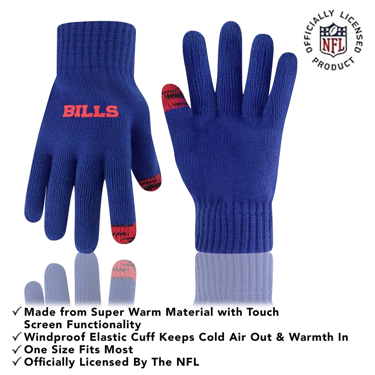 Ultra Game Youth NFL Official Super Soft Two Tone Winter Beanie Knit Hat with Extra Warm Touch Screen Gloves | Buffalo Bills