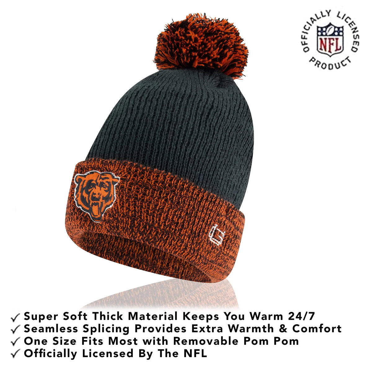 Ultra Game Youth NFL Official Super Soft Two Tone Winter Beanie Knit Hat with Extra Warm Touch Screen Gloves | Chicago Bears