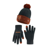 Ultra Game Youth NFL Official Super Soft Two Tone Winter Beanie Knit Hat with Extra Warm Touch Screen Gloves | Chicago Bears