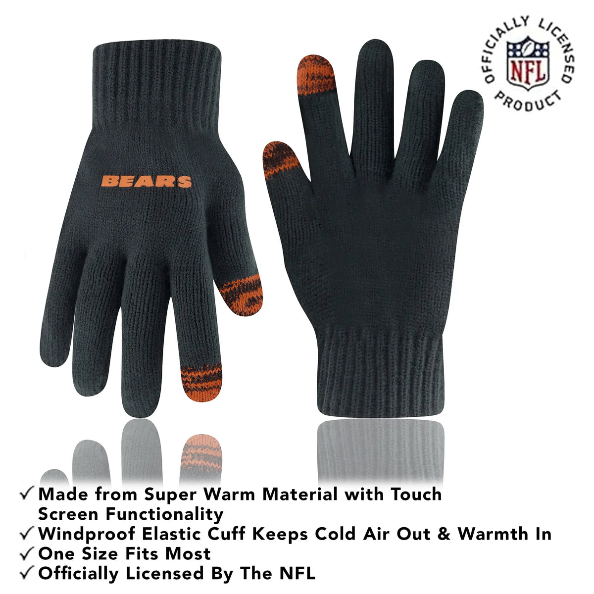 Ultra Game Youth NFL Official Super Soft Two Tone Winter Beanie Knit Hat with Extra Warm Touch Screen Gloves | Chicago Bears