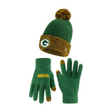 Ultra Game Youth NFL Official Super Soft Two Tone Winter Beanie Knit Hat with Extra Warm Touch Screen Gloves | Green Bay Packers