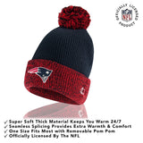 Ultra Game Youth NFL Official Super Soft Two Tone Winter Beanie Knit Hat with Extra Warm Touch Screen Gloves | New England Patriots
