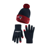 Ultra Game Youth NFL Official Super Soft Two Tone Winter Beanie Knit Hat with Extra Warm Touch Screen Gloves | New England Patriots