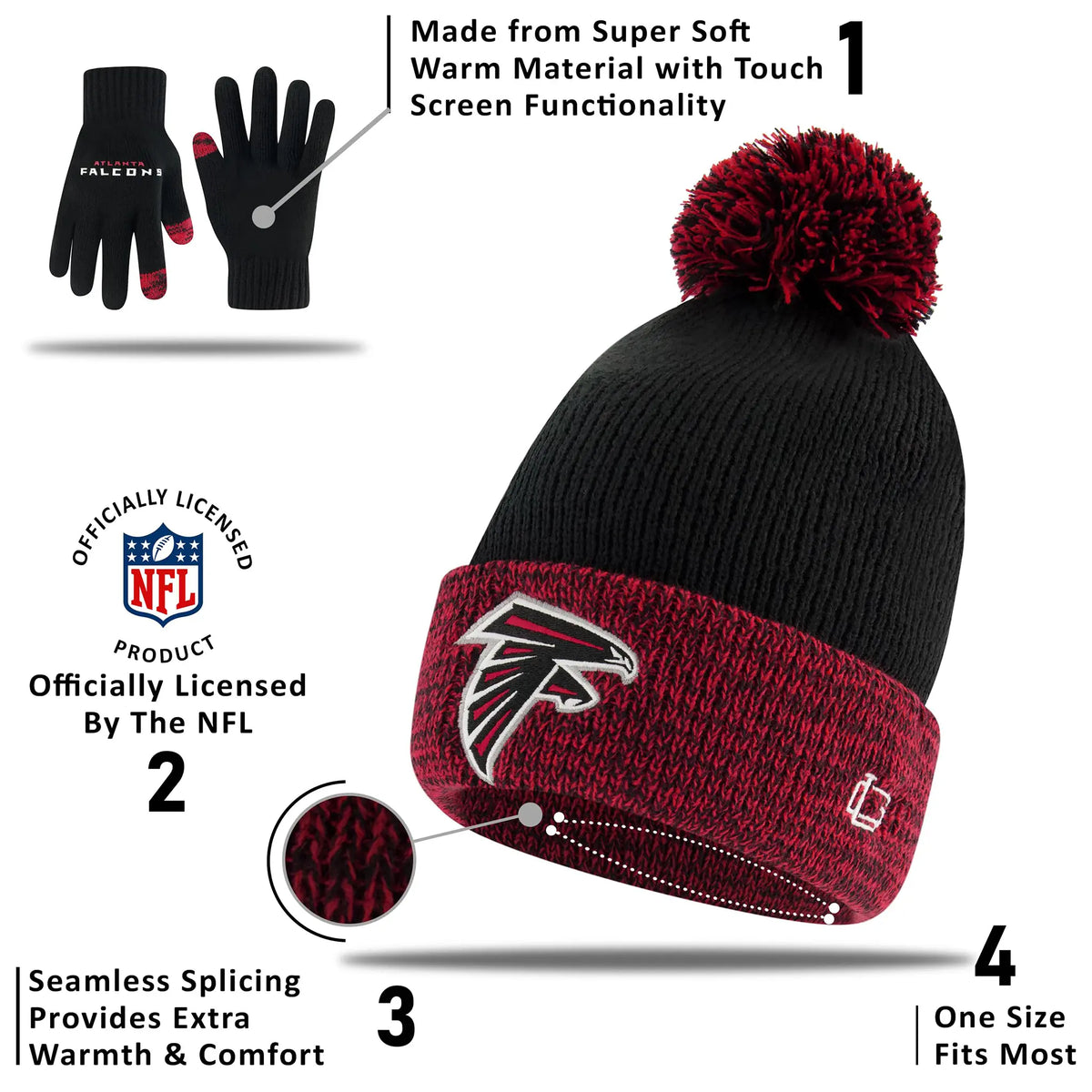 Ultra Game Youth NFL Official Super Soft Two Tone Winter Beanie Knit Hat with Extra Warm Touch Screen Gloves | Philadelphia Eagles