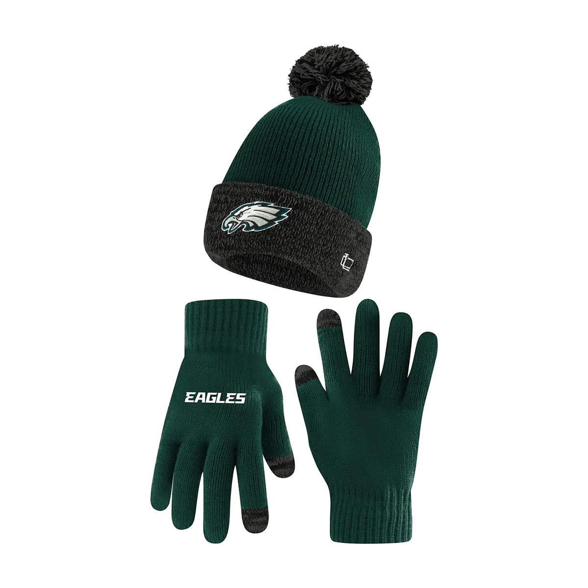 Ultra Game Youth NFL Official Super Soft Two Tone Winter Beanie Knit Hat with Extra Warm Touch Screen Gloves | Philadelphia Eagles