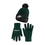 Ultra Game Youth NFL Official Super Soft Two Tone Winter Beanie Knit Hat with Extra Warm Touch Screen Gloves | Philadelphia Eagles