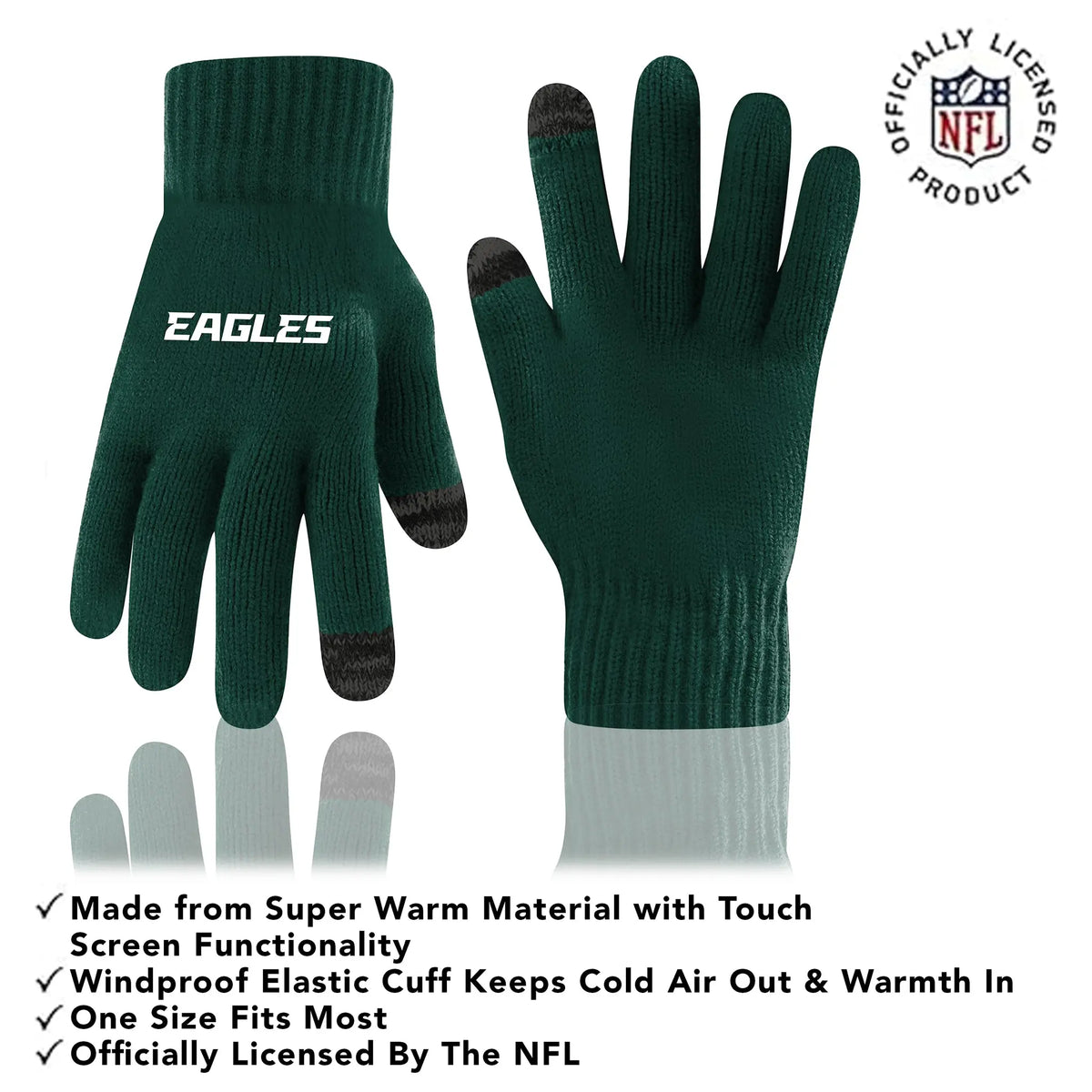Ultra Game Youth NFL Official Super Soft Two Tone Winter Beanie Knit Hat with Extra Warm Touch Screen Gloves | Philadelphia Eagles