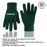 Ultra Game Youth NFL Official Super Soft Two Tone Winter Beanie Knit Hat with Extra Warm Touch Screen Gloves | Philadelphia Eagles