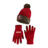 Ultra Game Youth NFL Official Super Soft Two Tone Winter Beanie Knit Hat with Extra Warm Touch Screen Gloves | San Francisco 49ers