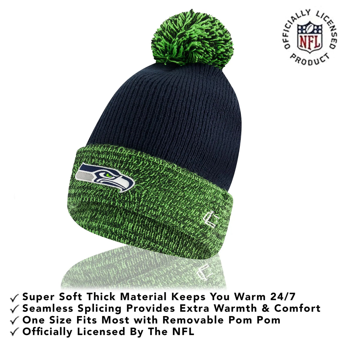 Ultra Game Youth NFL Official Super Soft Two Tone Winter Beanie Knit Hat with Extra Warm Touch Screen Gloves | Seattle Seahawks
