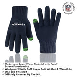 Ultra Game Youth NFL Official Super Soft Two Tone Winter Beanie Knit Hat with Extra Warm Touch Screen Gloves | Seattle Seahawks